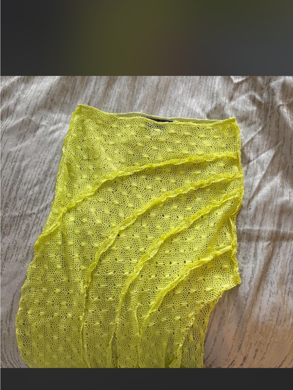 Kim Shui Neon Yellow Crochet Asymmetrical Fringe Skirt - Picture 4 of 6